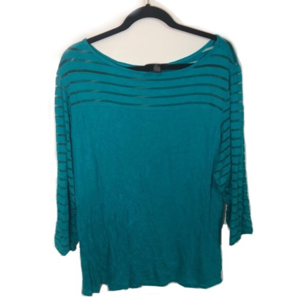 Inc teal 3/4 sleeve with mesh stripes size 3x